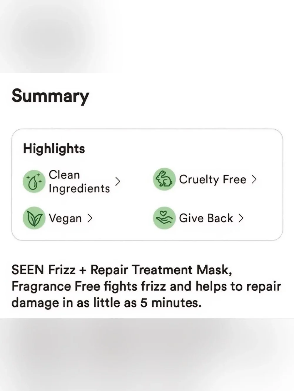 SEEN FRIZZ + REPAIR TREATMENT MASK FOR ALL HAIR TYPES, FRAGRANCE FREE.